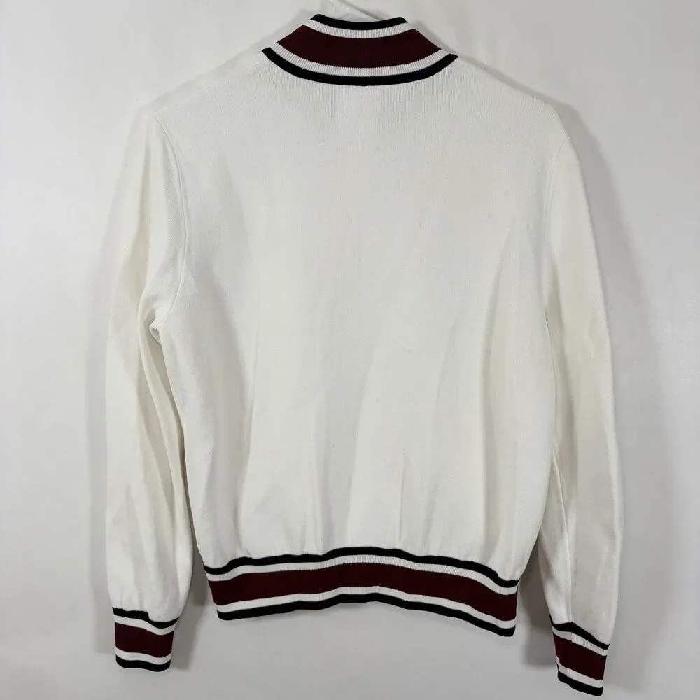Tory Burch Sport Full Zip Tennis Sweater Jacket Womens Medium White Cotton Blend